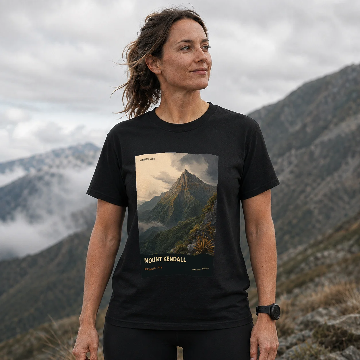 Black Mount Kendall T-shirt front with mountain artwork