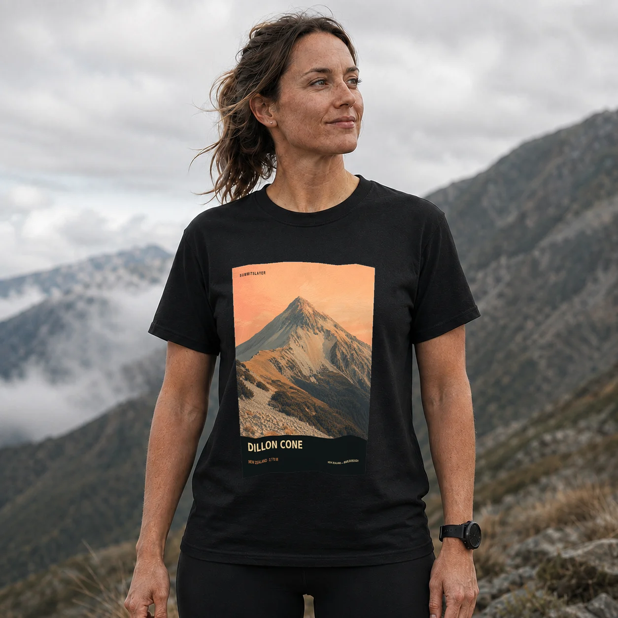 Black Dillon Cone T-shirt front with mountain artwork