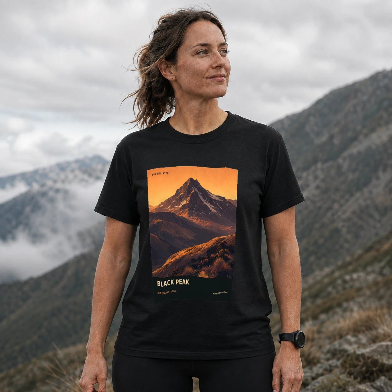 Black Black Peak T-shirt front with mountain artwork