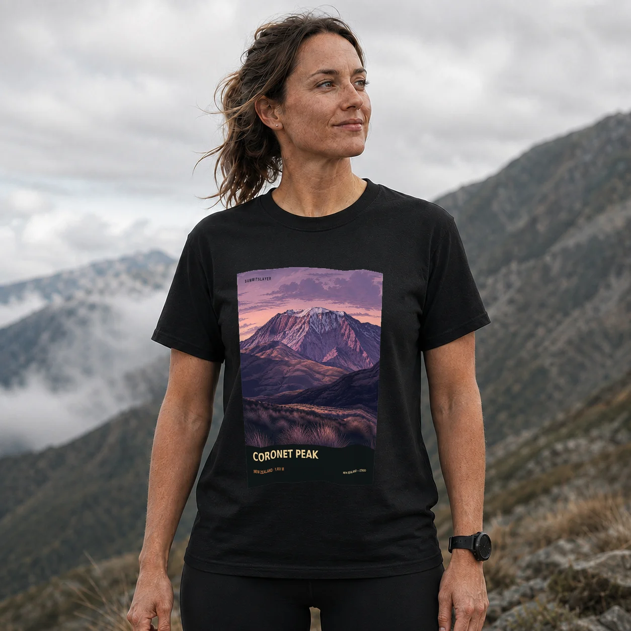 Black The Coronet T-shirt front with mountain artwork