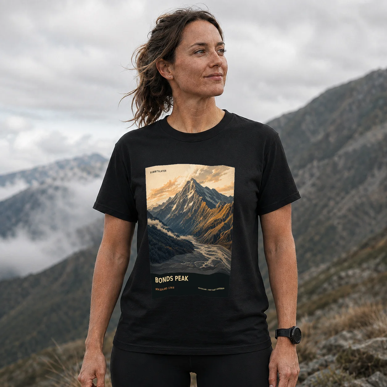 Black Bond Peak T-shirt front with mountain artwork