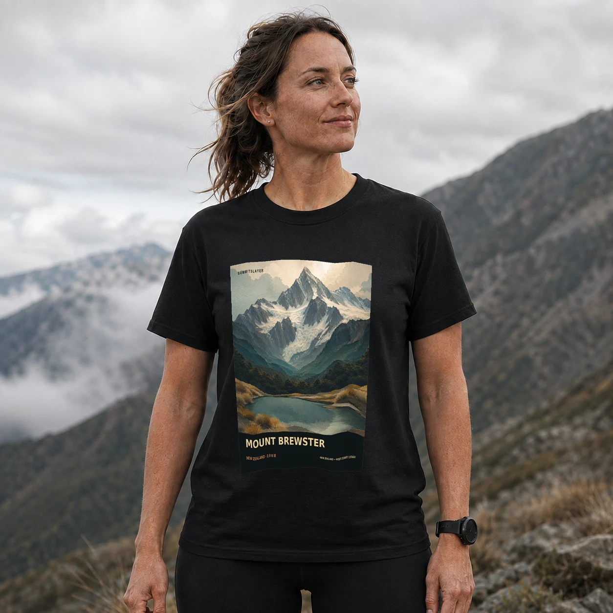 Black Mount Brewster T-shirt front with mountain artwork