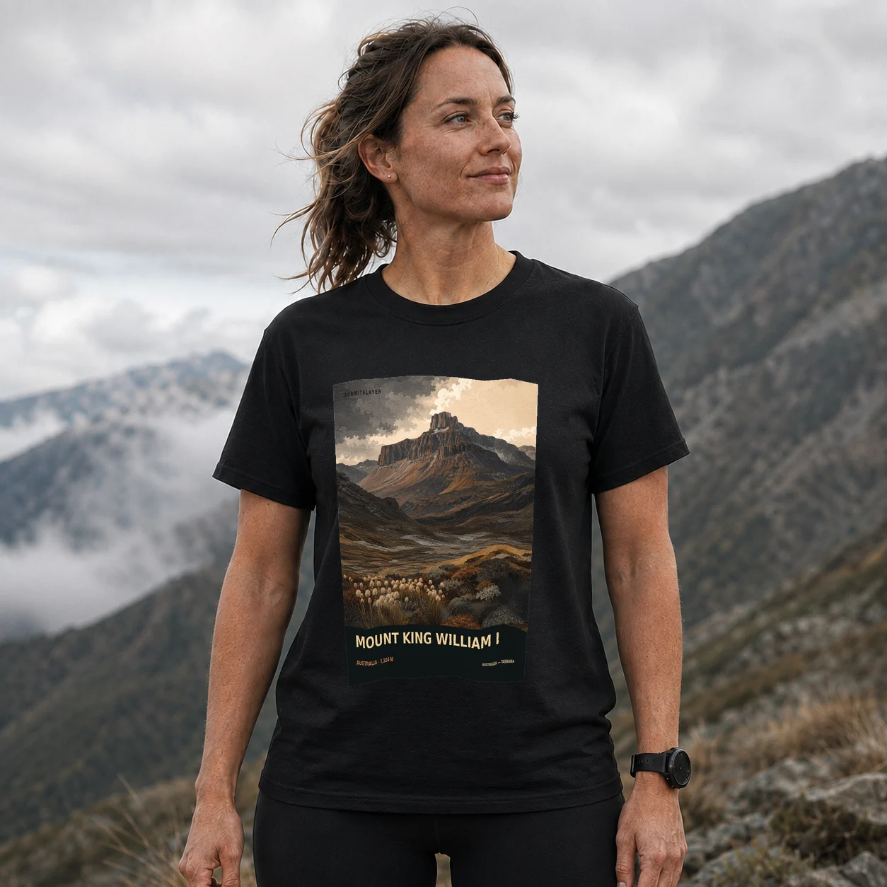 Black Mount King William I T-shirt front with mountain artwork