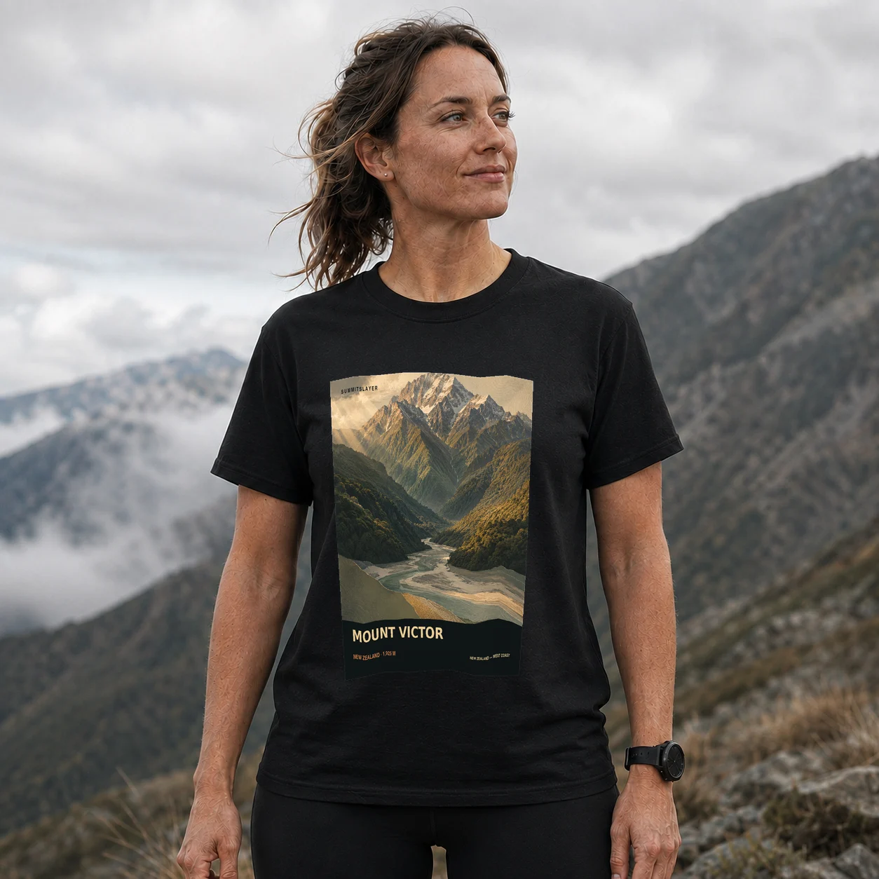 Black Mount Victor T-shirt front with mountain artwork