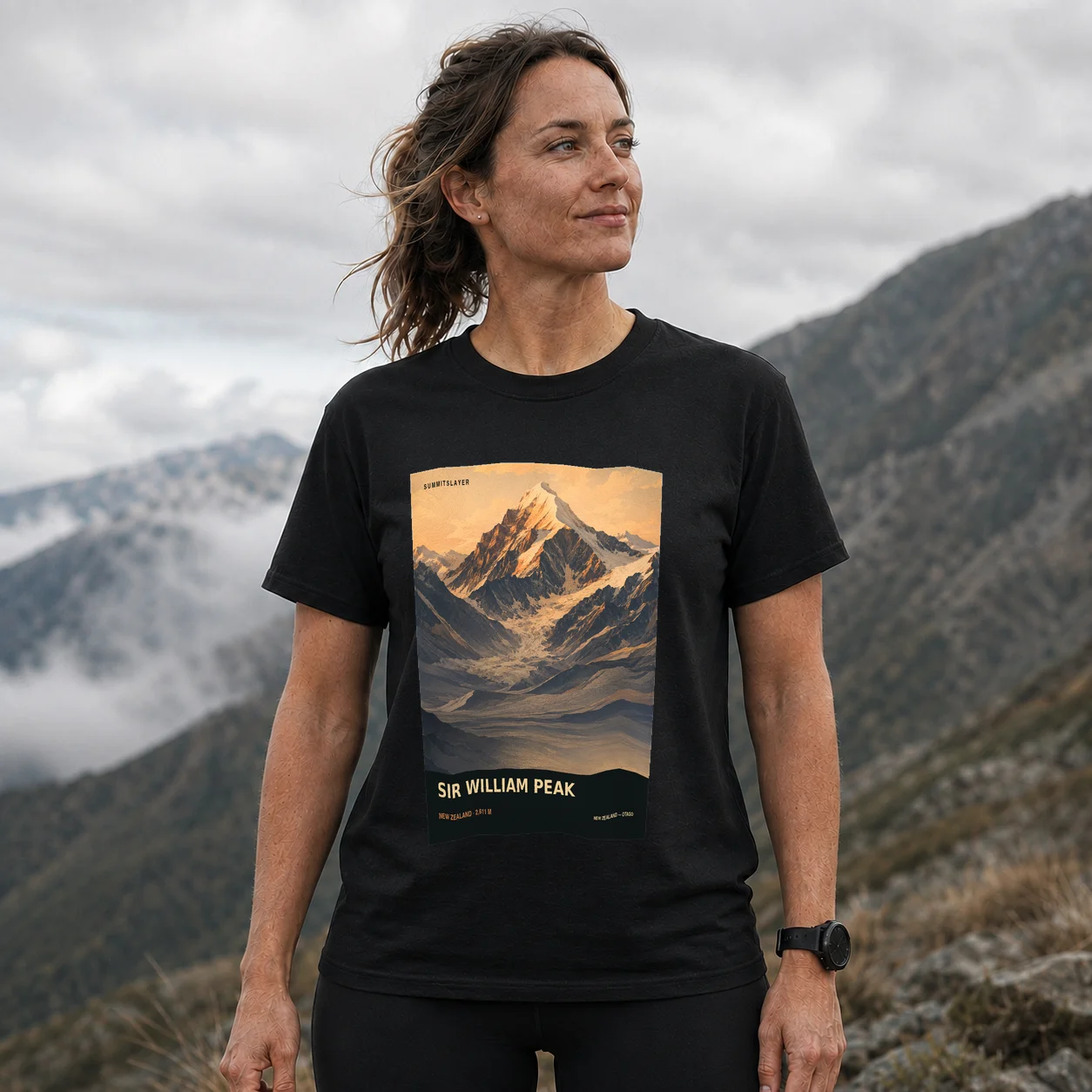 Black SIR WILLIAM PEAK T-shirt front with mountain artwork