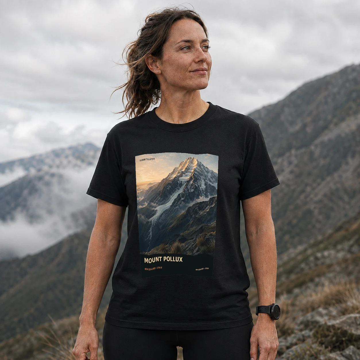 Black Castor T-shirt front with mountain artwork