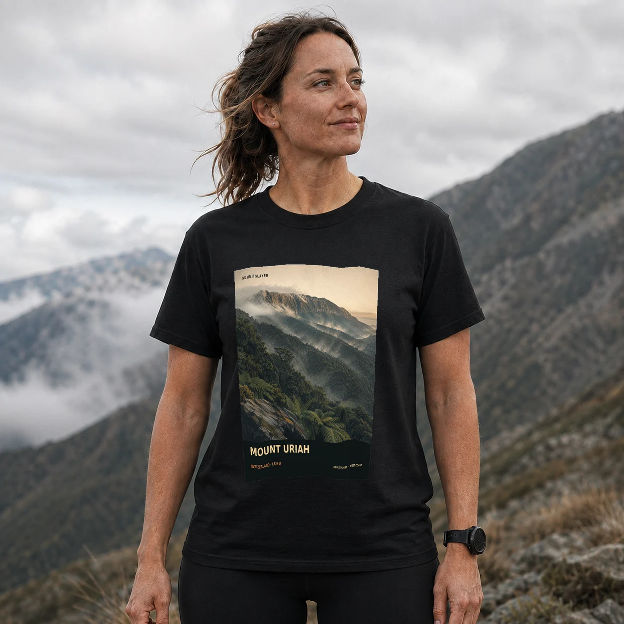 Black MOUNT URIAH T-shirt front with mountain artwork