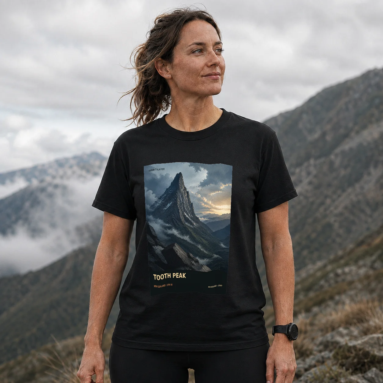 Black Tooth Peaks T-shirt front with mountain artwork