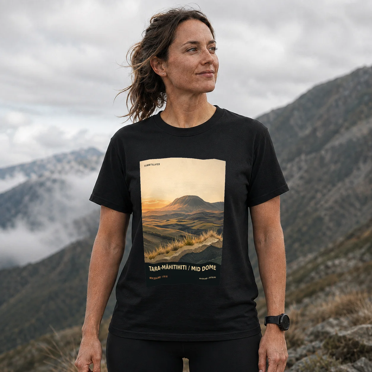 Black Mid Dome T-shirt front with mountain artwork