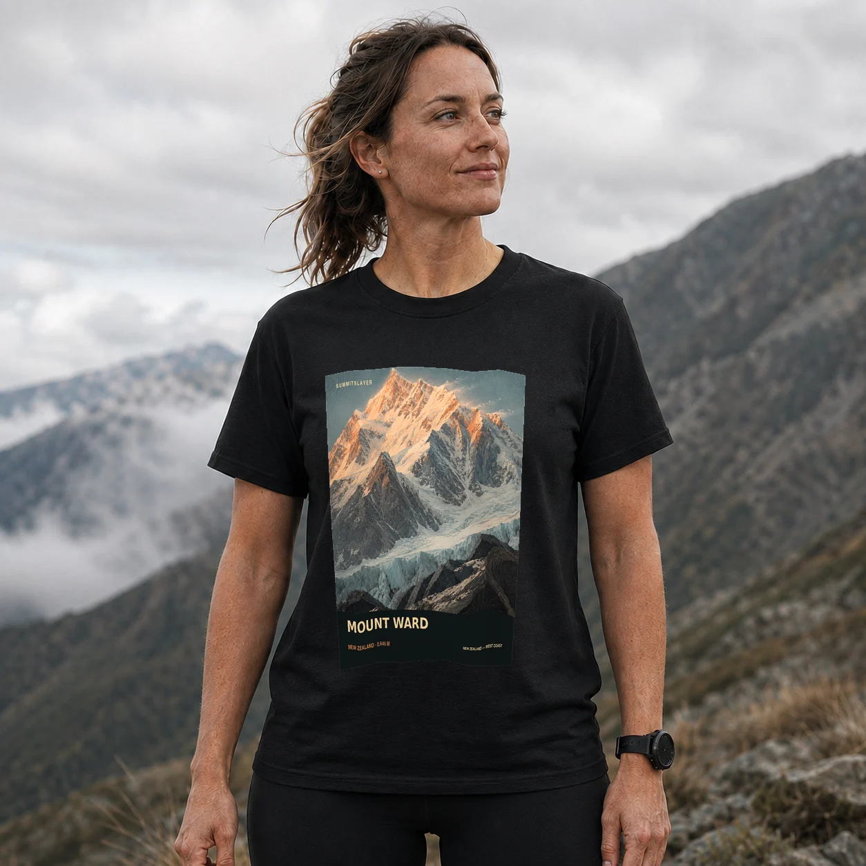 Black Mount Ward T-shirt front with mountain artwork