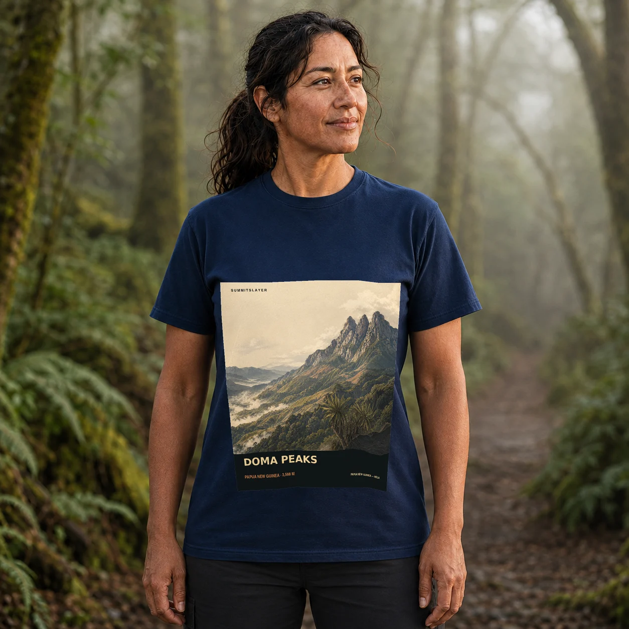 Navy Doma Peaks T-shirt front with mountain artwork