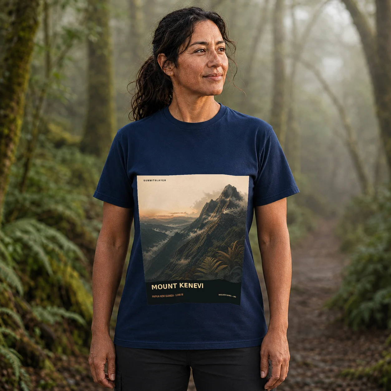 Navy Mount Kenevi T-shirt front with mountain artwork