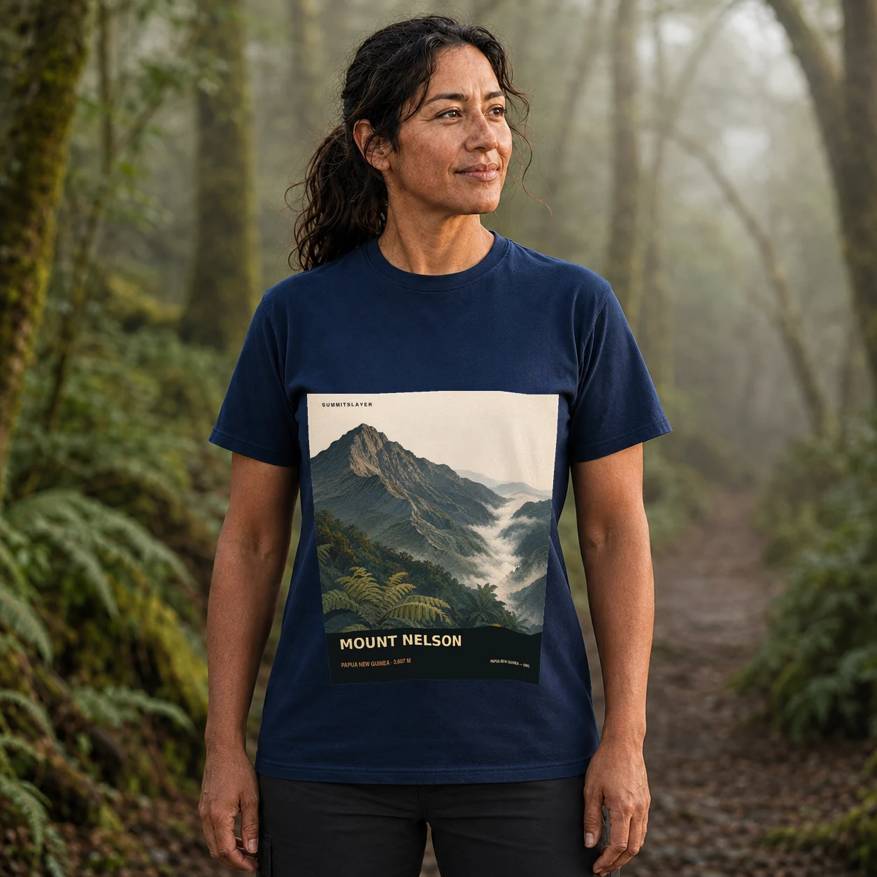 Navy Mount Nelson T-shirt front with mountain artwork
