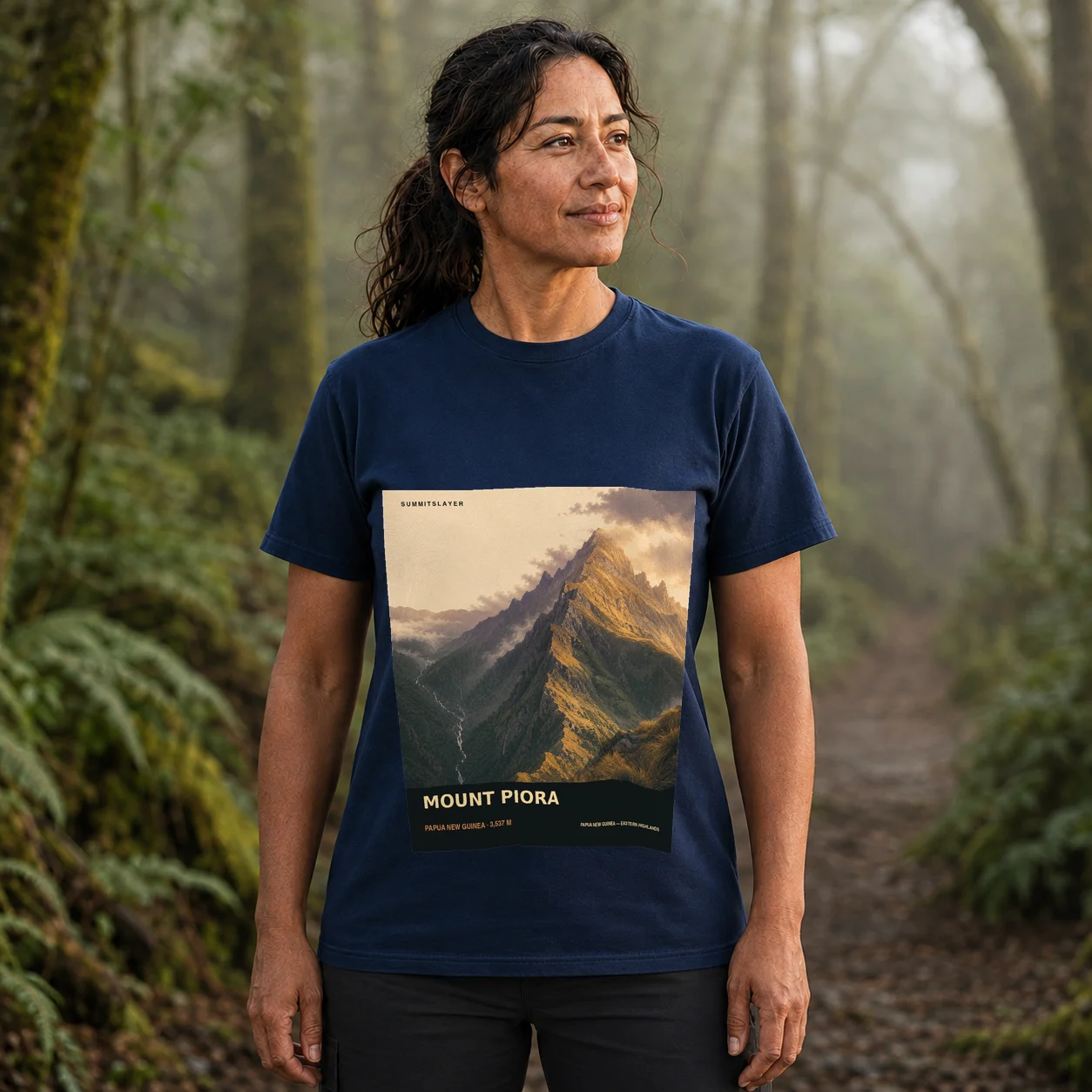 Navy Mount Piora T-shirt front with mountain artwork