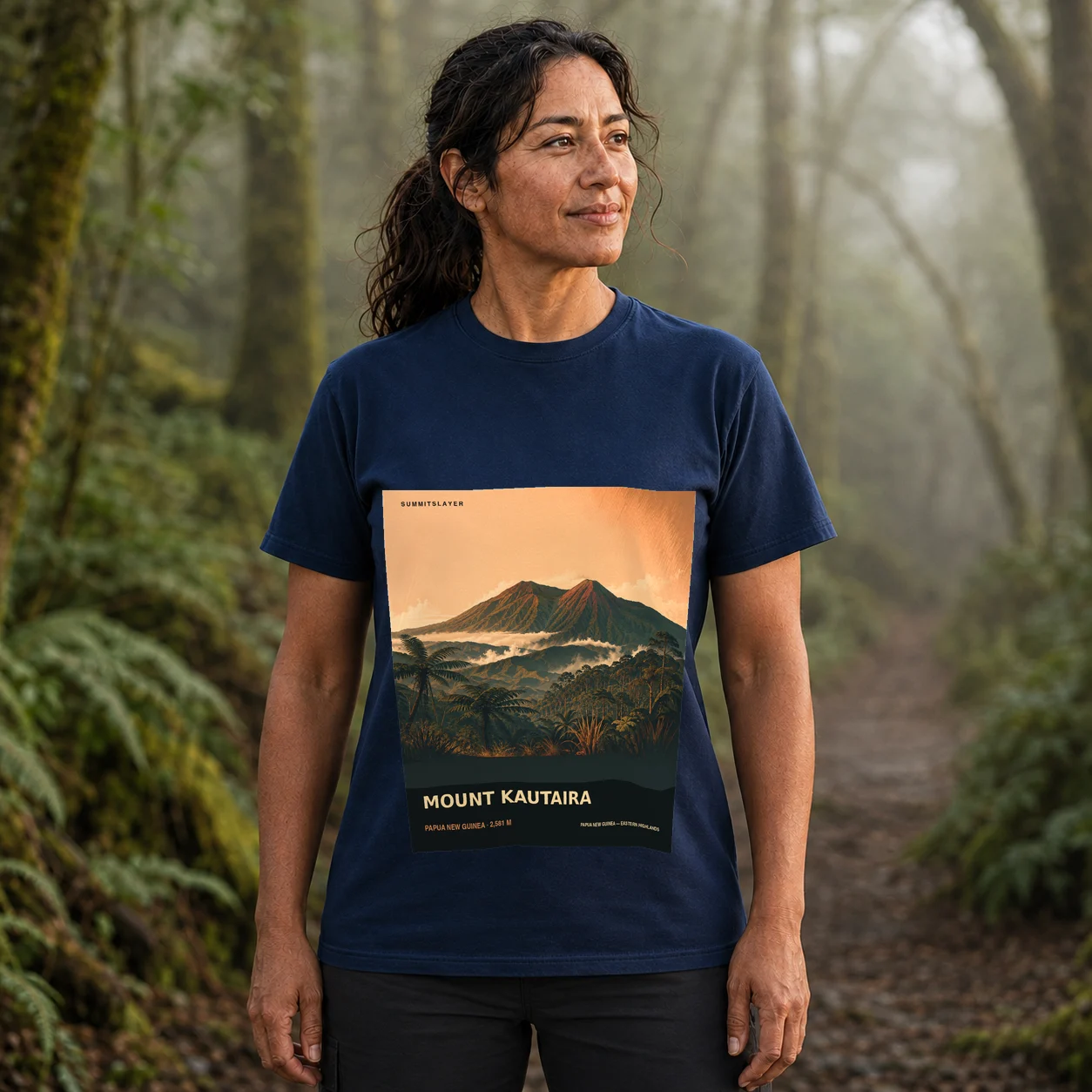Navy Mount Kautaira T-shirt front with mountain artwork