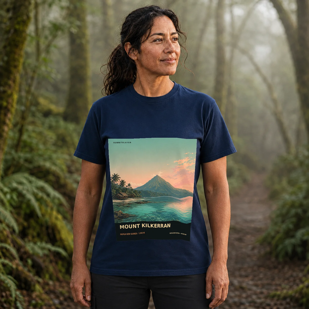 Navy Mount Kilkerran T-shirt front with mountain artwork