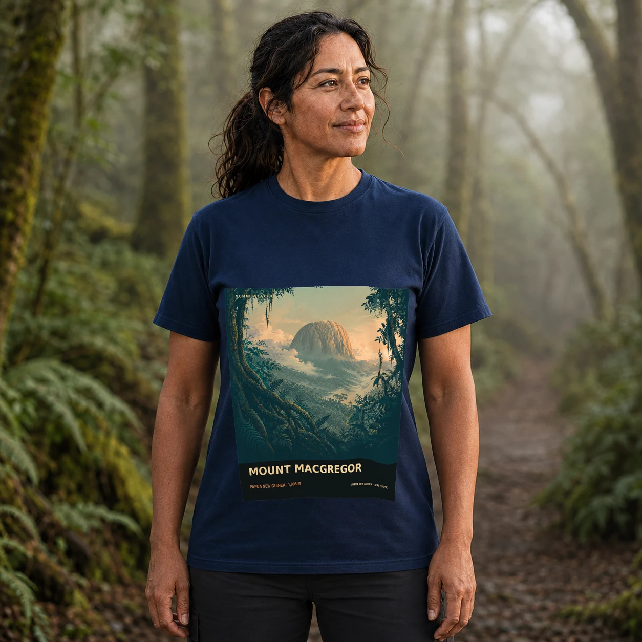 Navy Mount Macgregor T-shirt front with mountain artwork