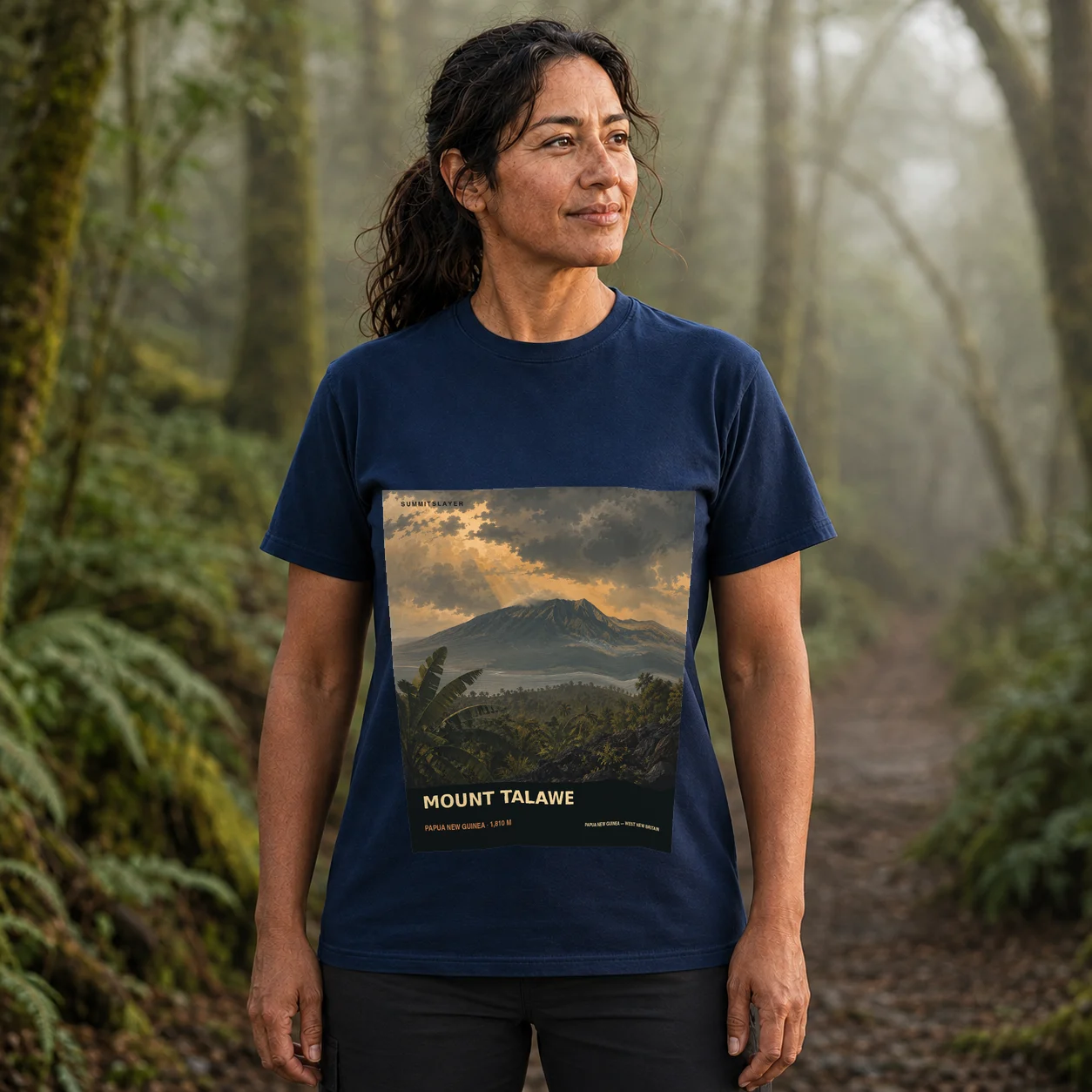 Navy Mount Talawe T-shirt front with mountain artwork