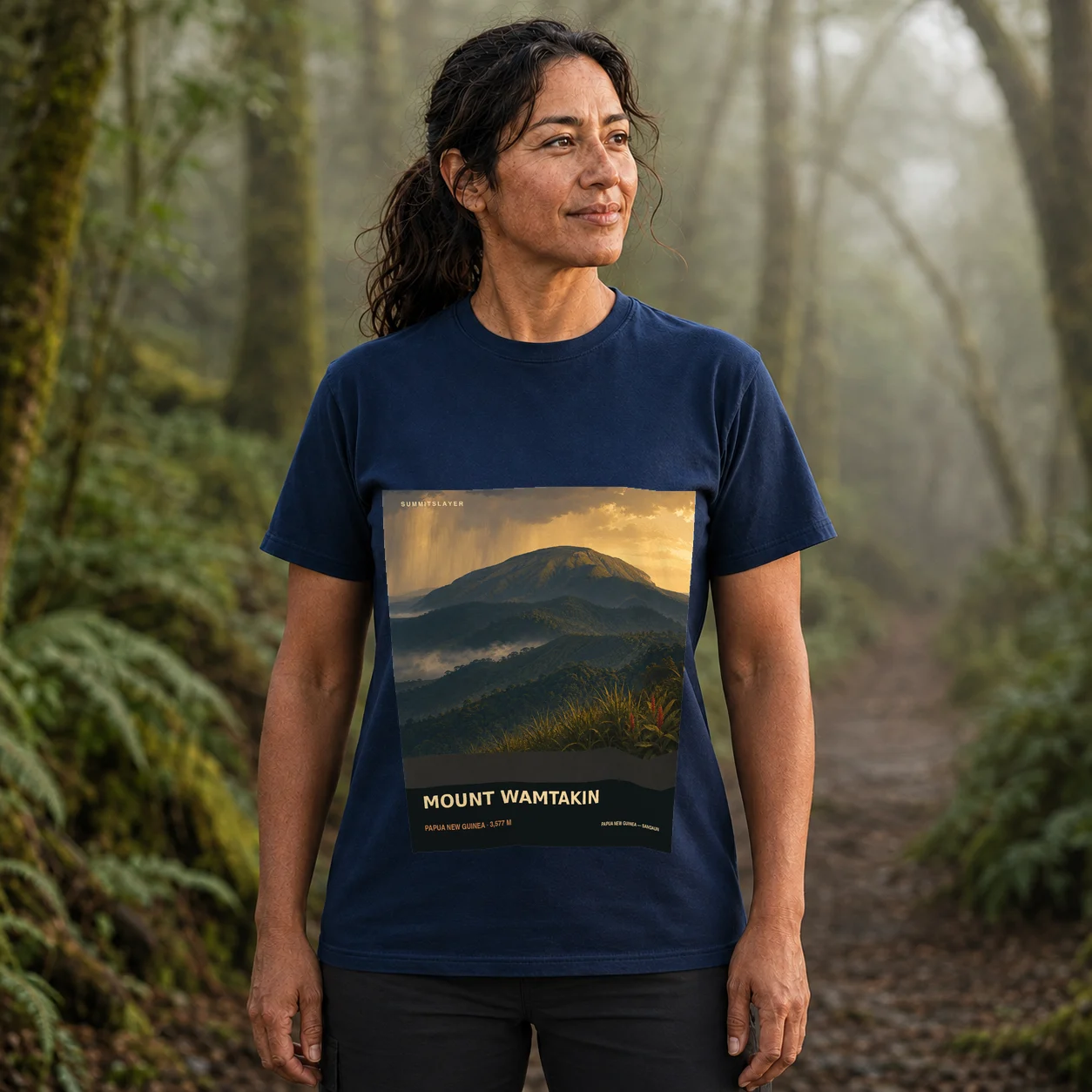 Navy Mount Wamtakin T-shirt front with mountain artwork