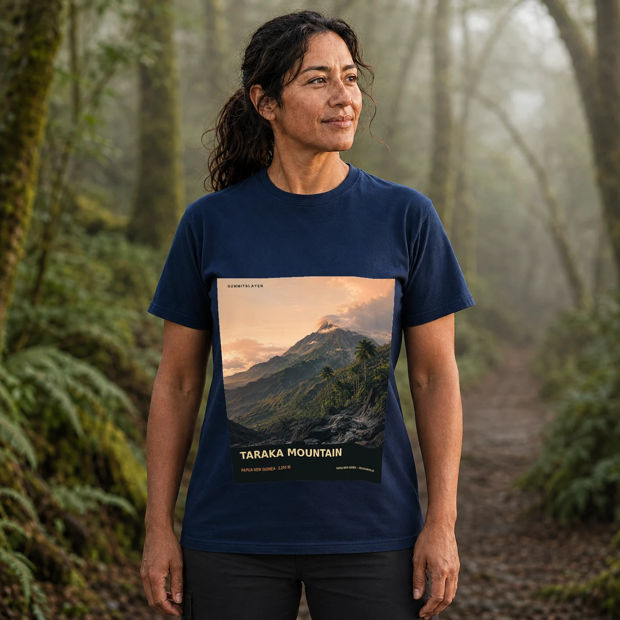 Navy Taraka Mountain T-shirt front with mountain artwork