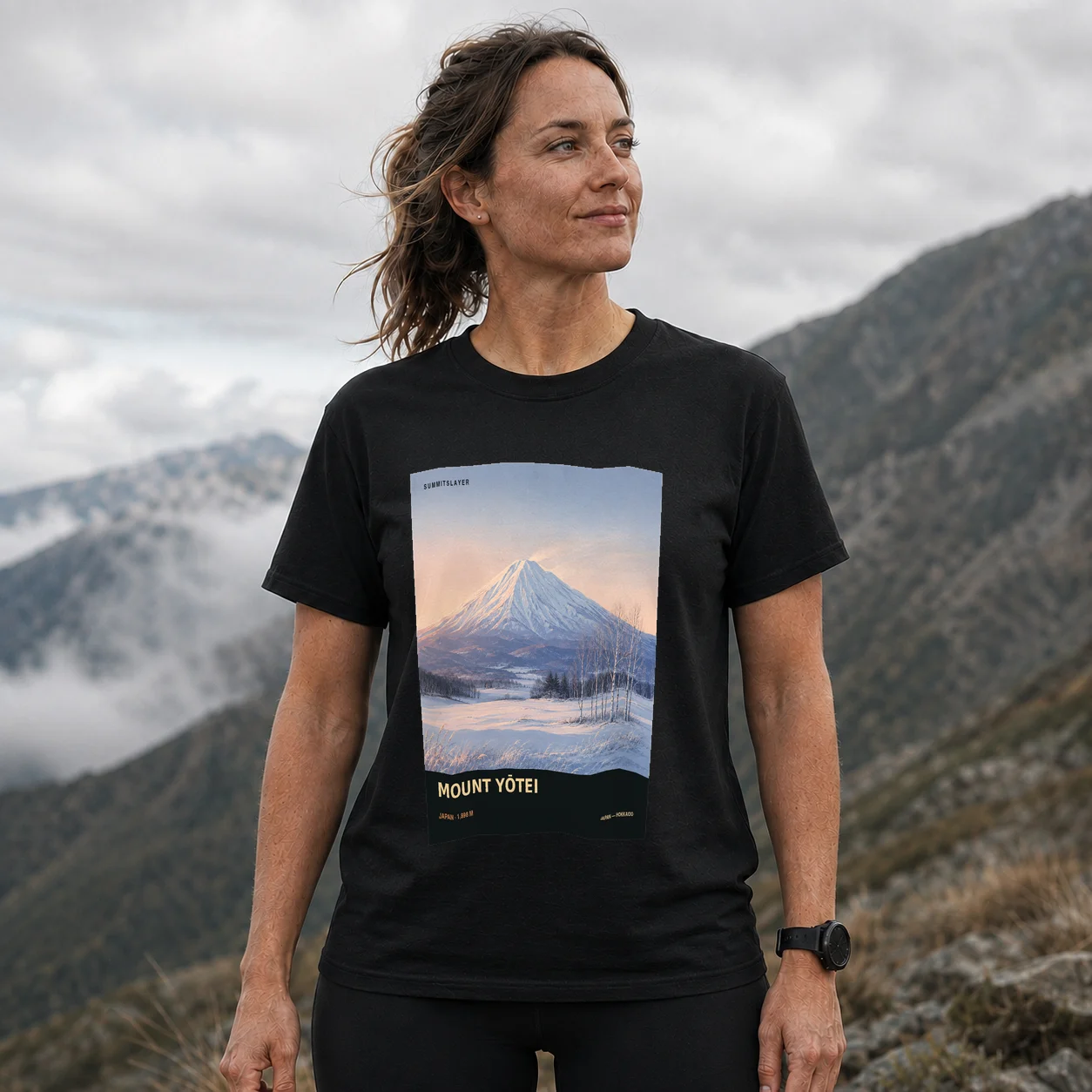 Black Yōtei-zan T-shirt front with mountain artwork