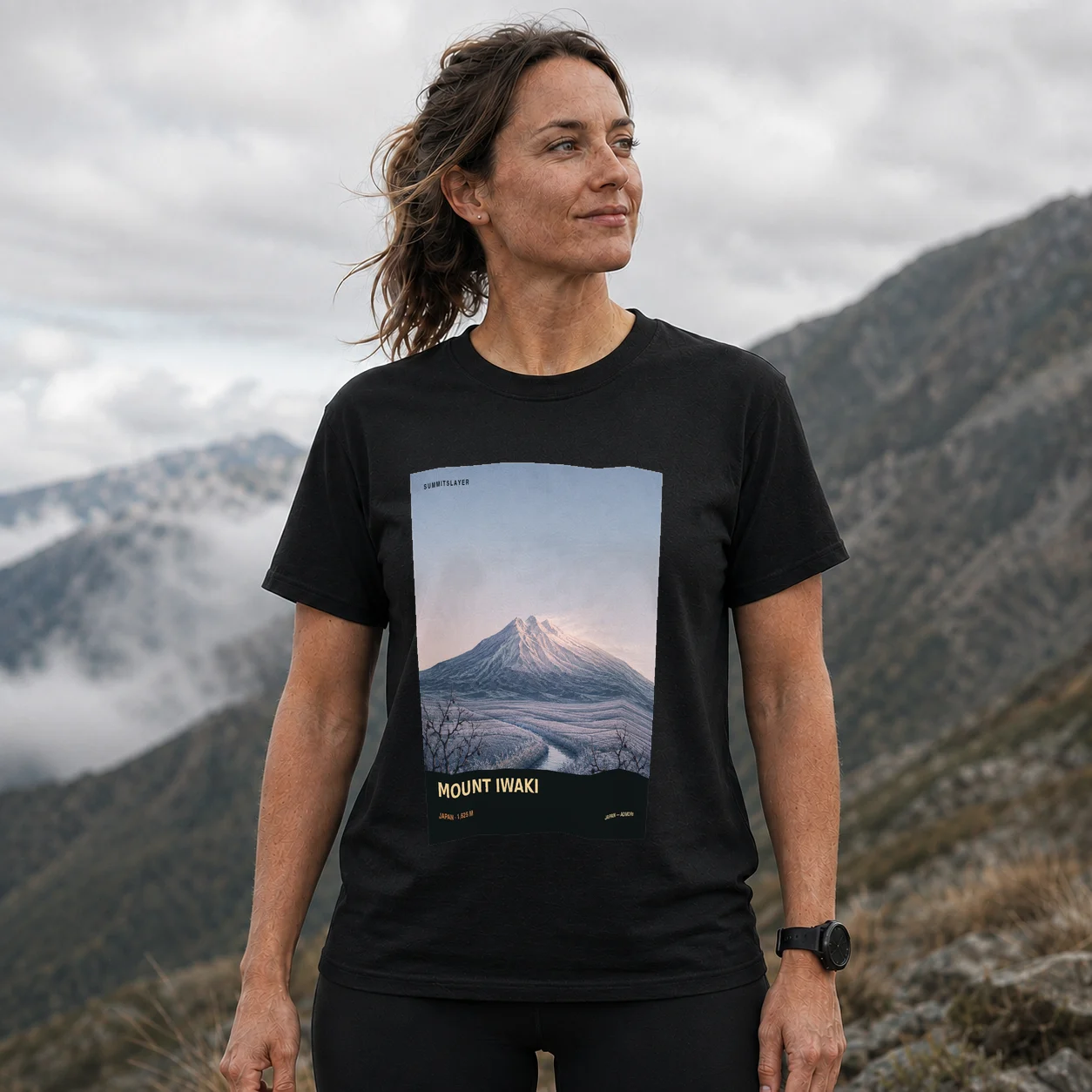 Black Ganki San T-shirt front with mountain artwork