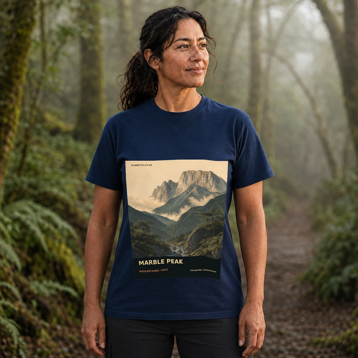 Navy Marble Peak T-shirt front with mountain artwork