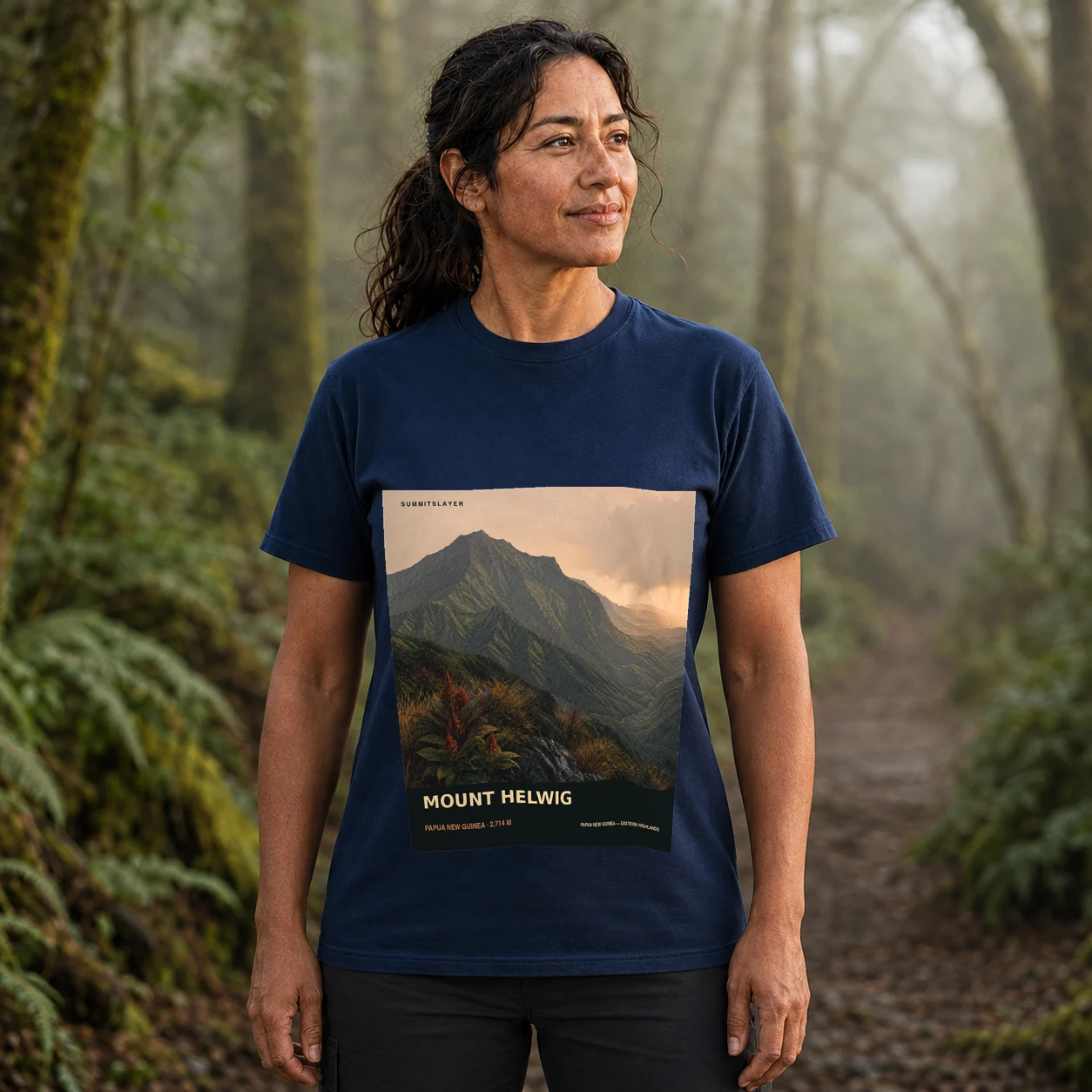 Navy Mount Helwig T-shirt front with mountain artwork