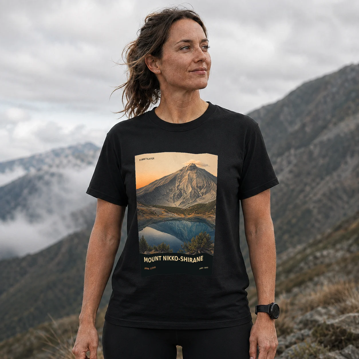 Black Shirane San T-shirt front with mountain artwork