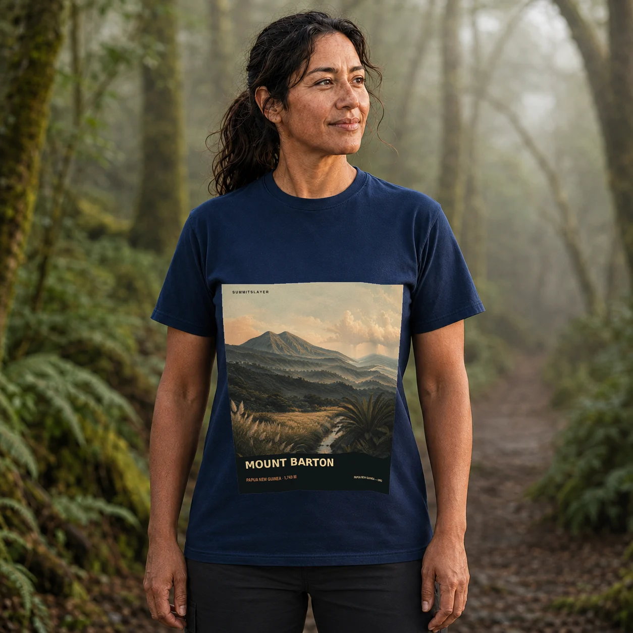 Navy Mount Barton T-shirt front with mountain artwork