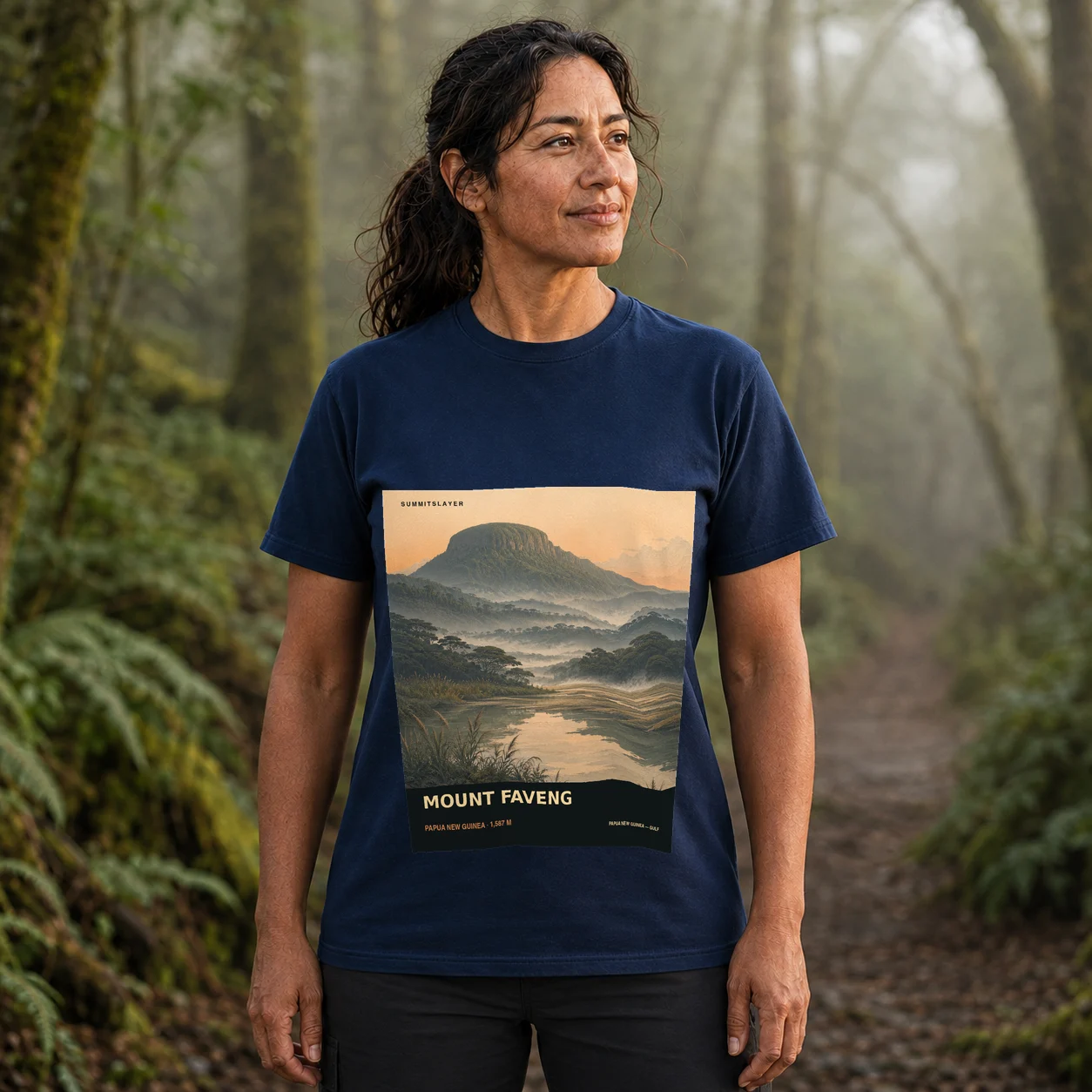 Navy Mount Faveng T-shirt front with mountain artwork