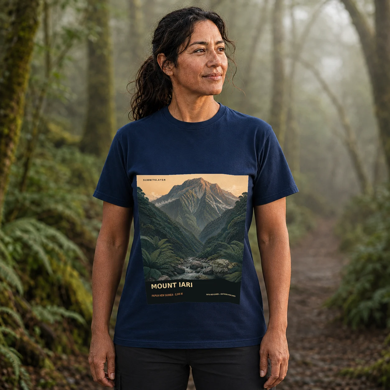 Navy Mount Iari T-shirt front with mountain artwork