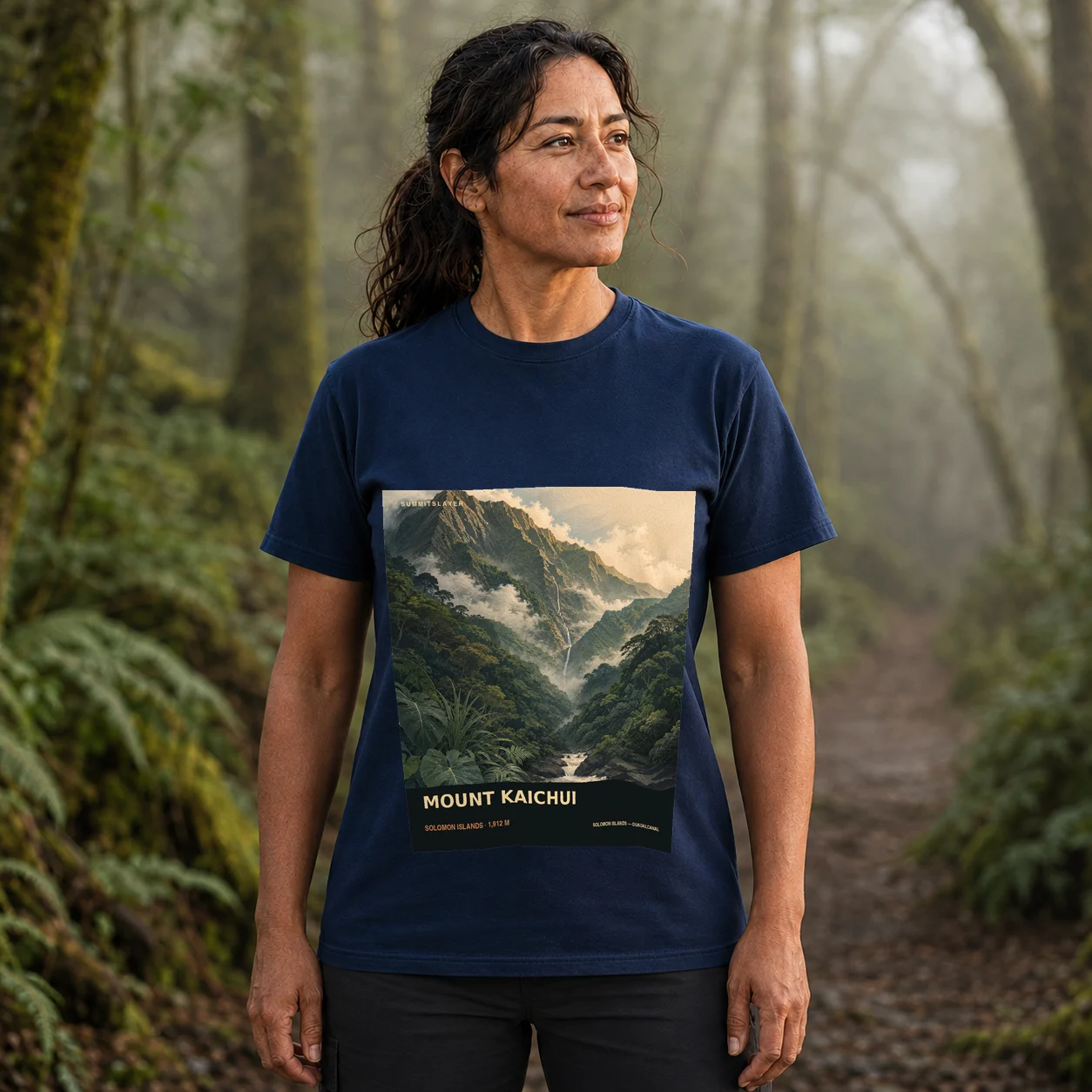 Navy Mount Kaichui T-shirt front with mountain artwork