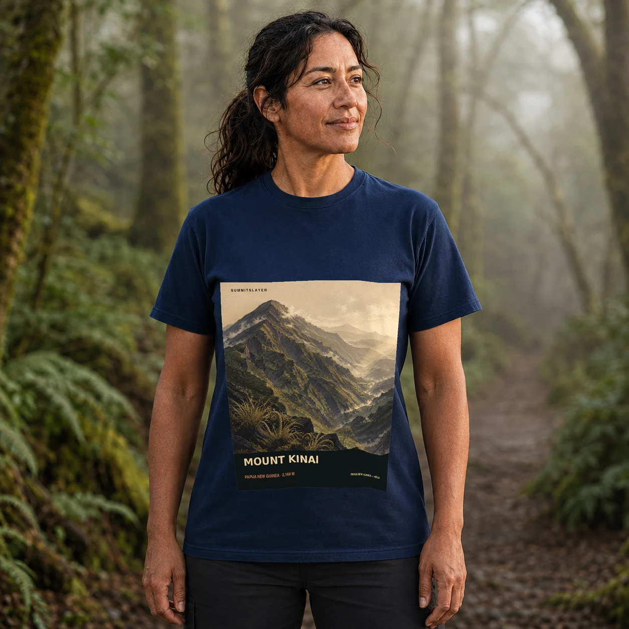 Navy Mount Kinai T-shirt front with mountain artwork