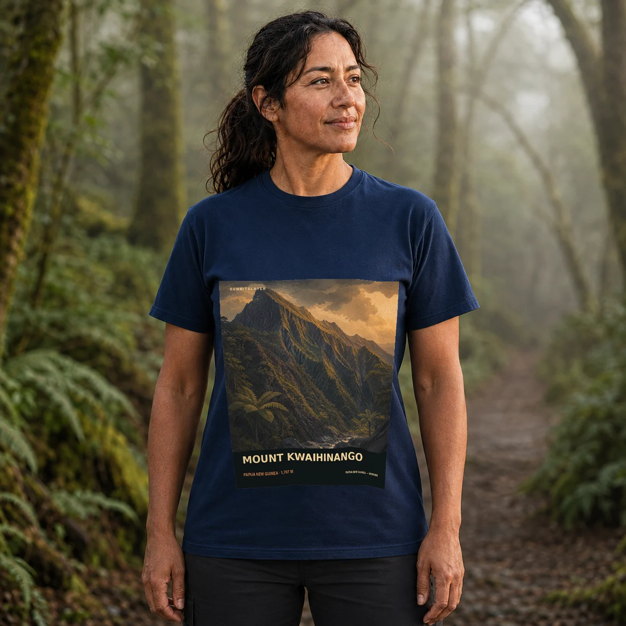 Navy Mount Kwaihinango T-shirt front with mountain artwork