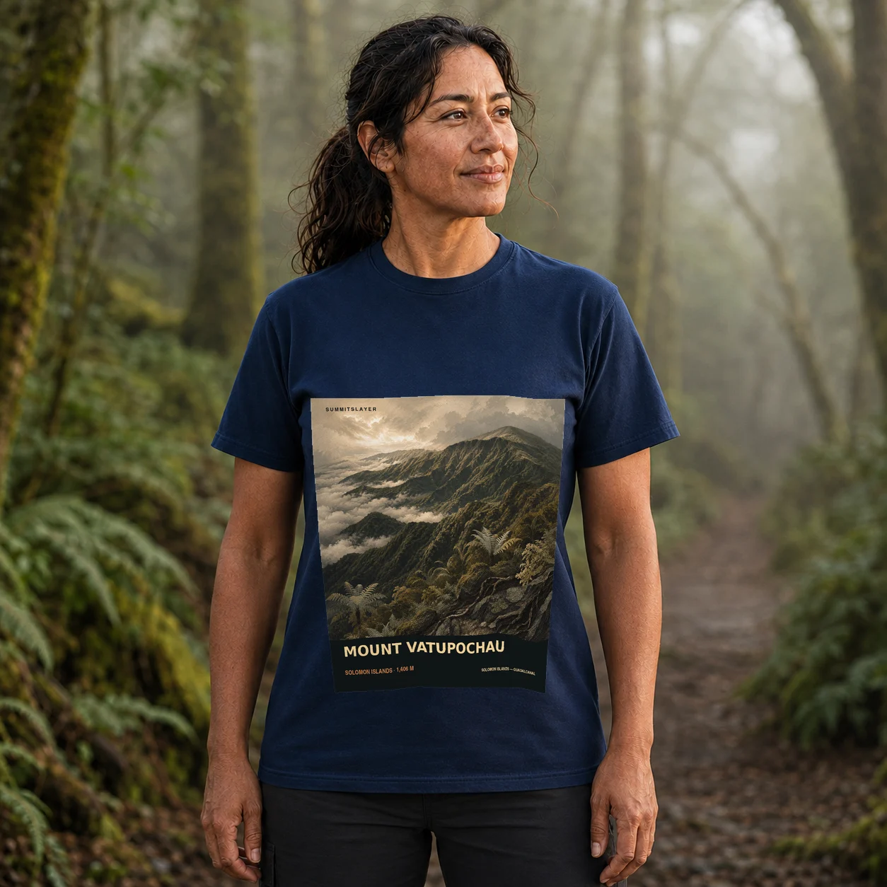 Navy Mount Vatupochau T-shirt front with mountain artwork