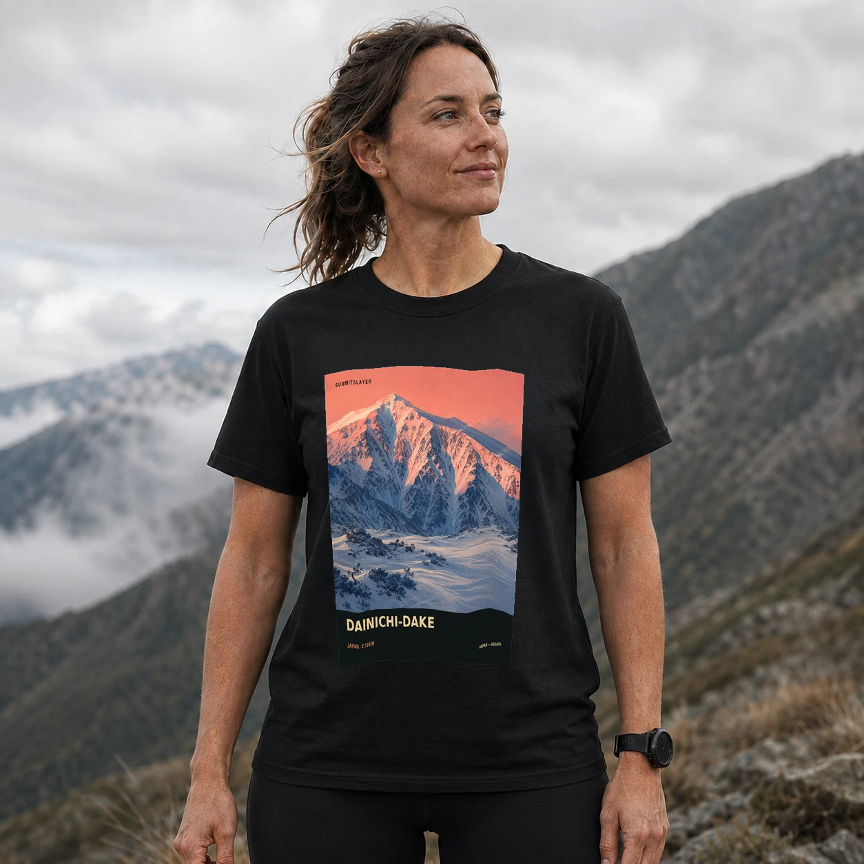 Black Dainichi Dake T-shirt front with mountain artwork