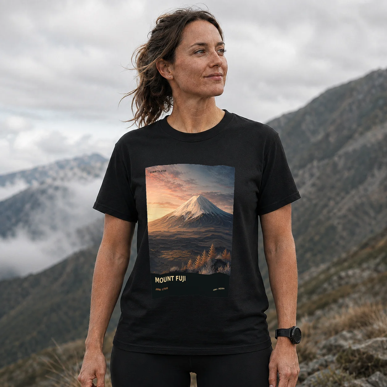 Black Kenga-mine T-shirt front with mountain artwork