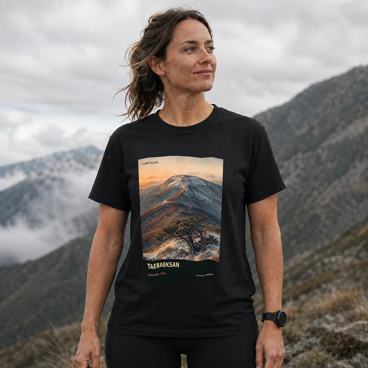 Black Changgun-bong T-shirt front with mountain artwork