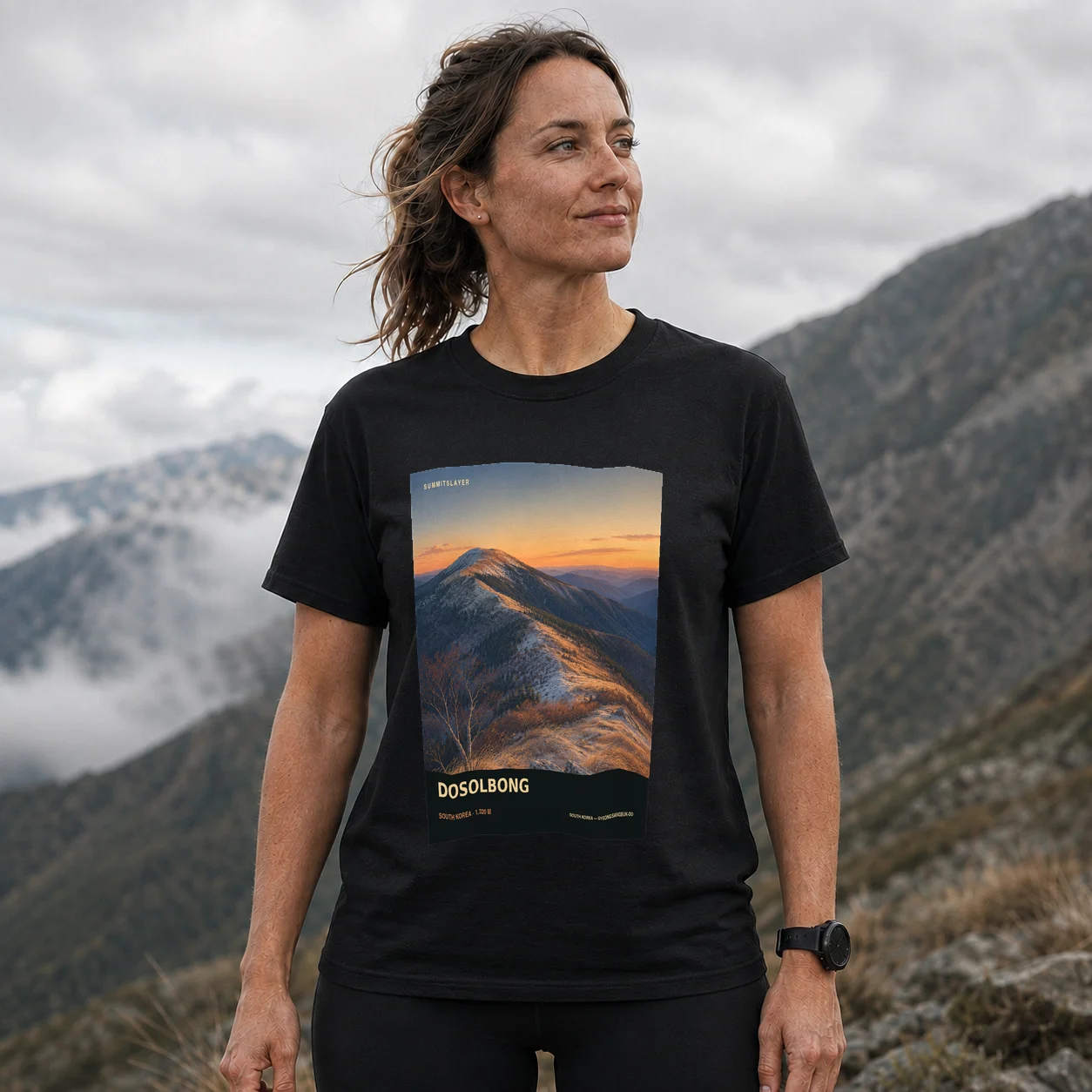 Black Tosol-bong T-shirt front with mountain artwork