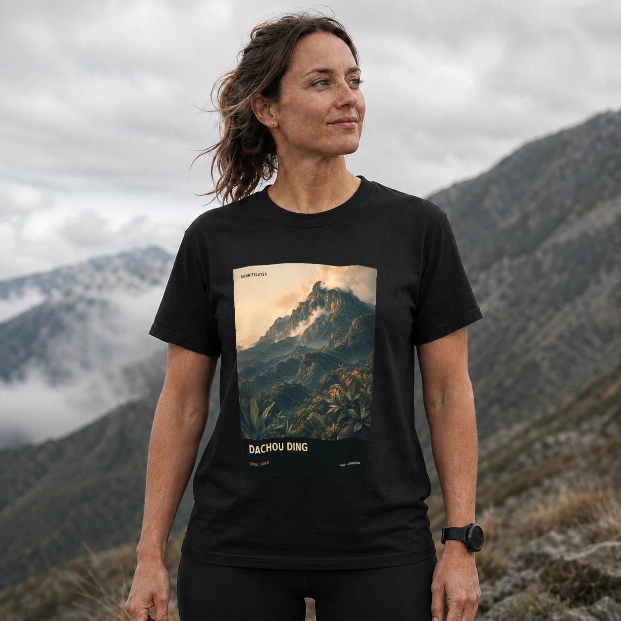 Black Dachou Ding T-shirt front with mountain artwork
