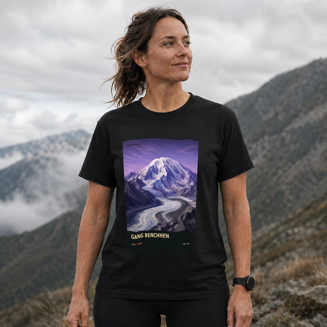 Black Gang Benchhen T-shirt front with mountain artwork