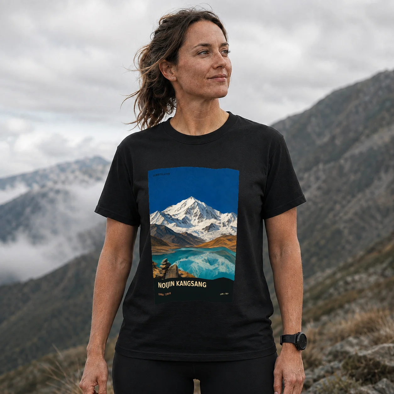 Black Noijin Kangsang T-shirt front with mountain artwork