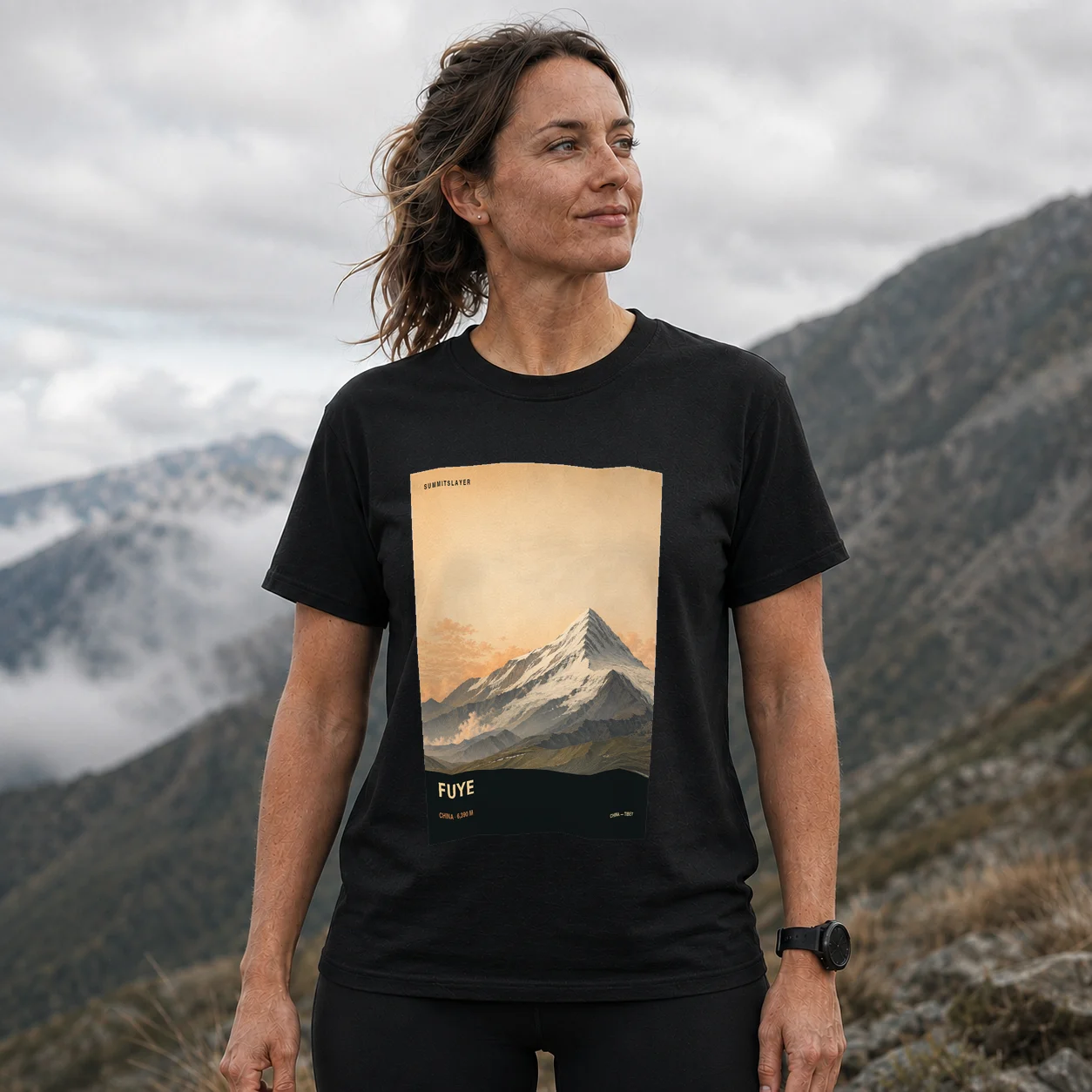 Black Payi Shan T-shirt front with mountain artwork