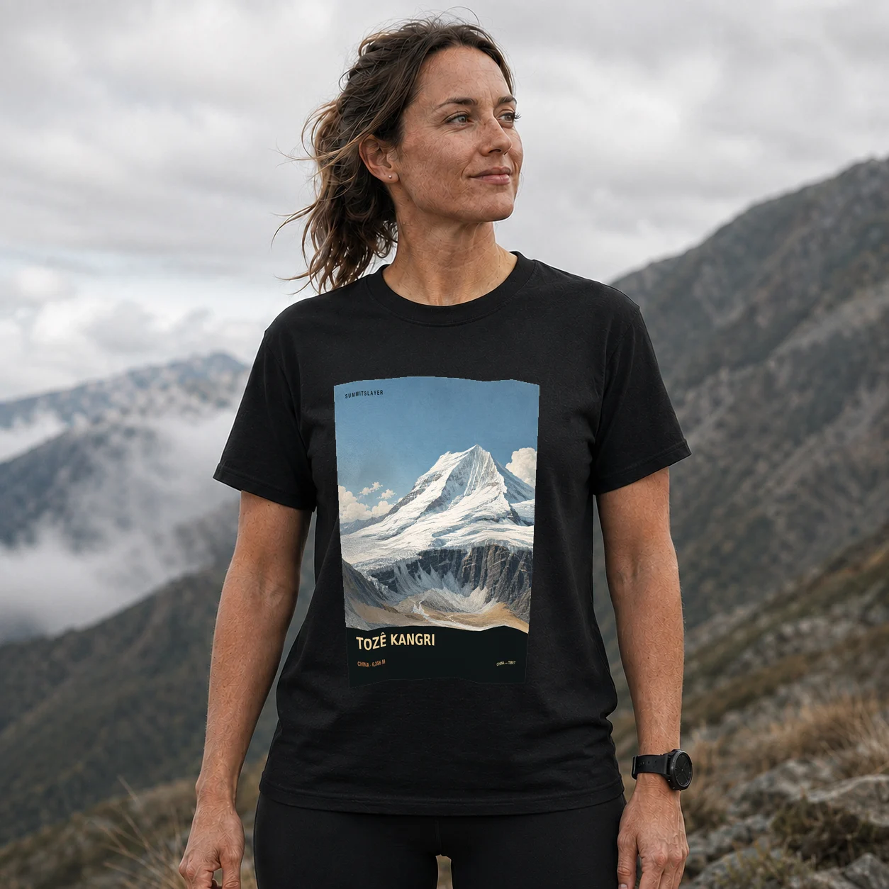 Black Tuze Gangri T-shirt front with mountain artwork