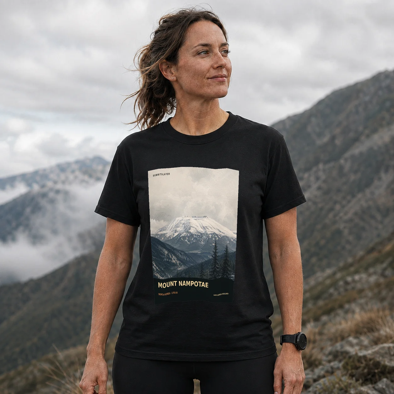Black Namp’odae-san T-shirt front with mountain artwork