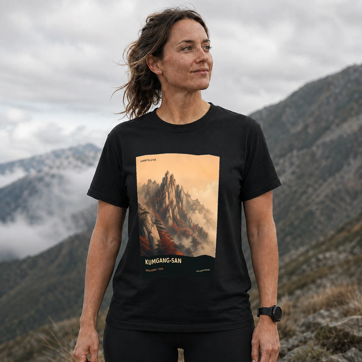 Black Piro-bong T-shirt front with mountain artwork