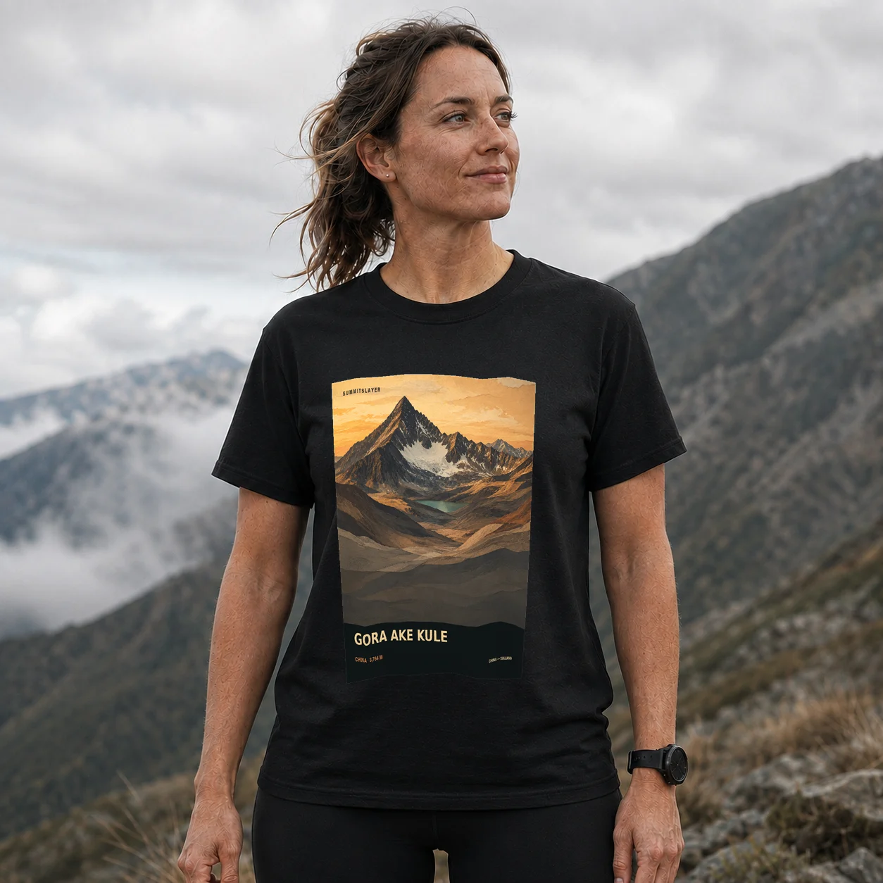 Black Kuokekuoshiken Daban T-shirt front with mountain artwork