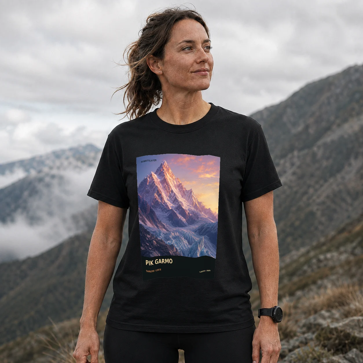 Black Pik Garmo T-shirt front with mountain artwork