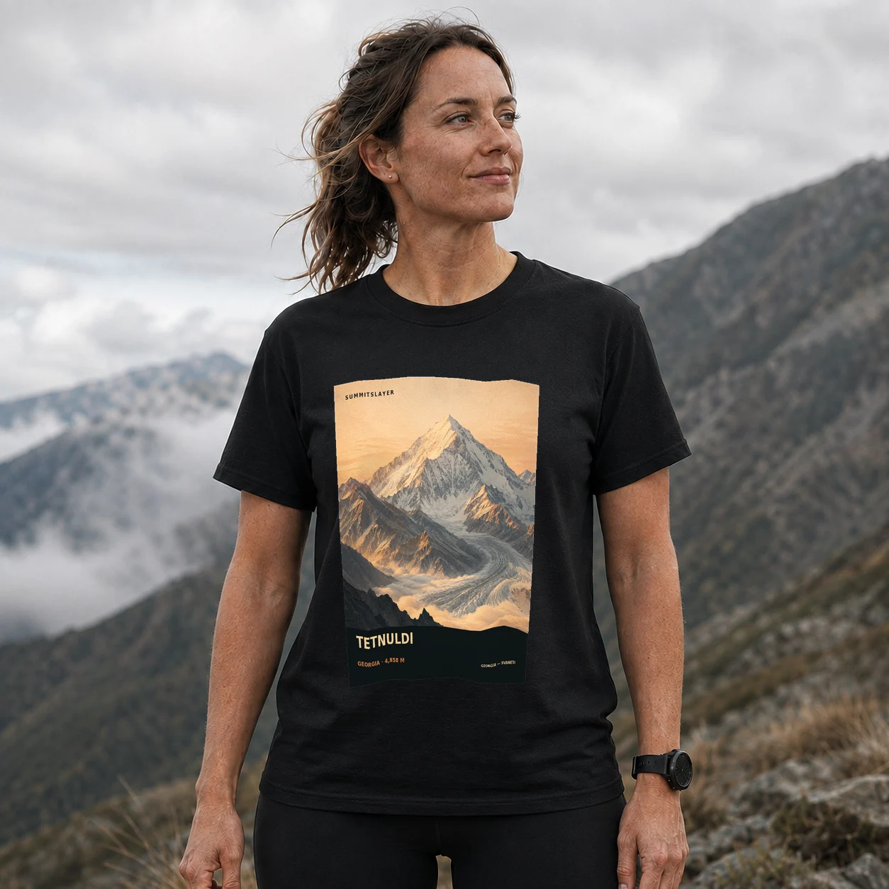 Black Mta Tetnuldi T-shirt front with mountain artwork